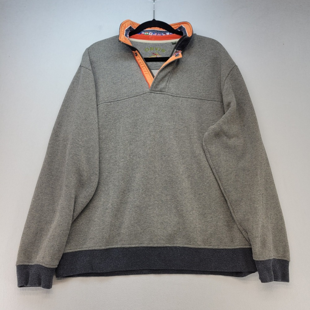 Orvis Quarter Zip Pullover Mens Large Gray Casual Textured Cotton Blend Sweater